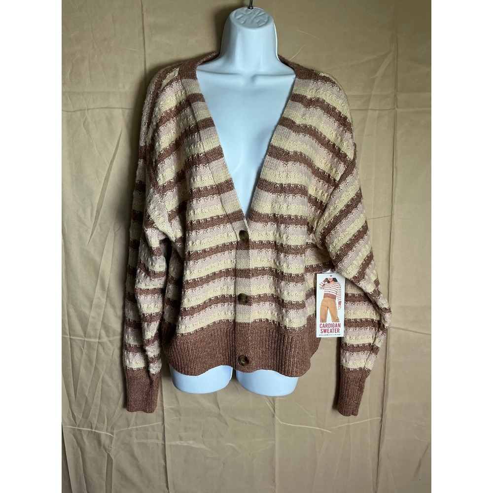 Celebrity‎ Pink Striped Knit Cardigan Sweater Oversized Button Front Women's XXL